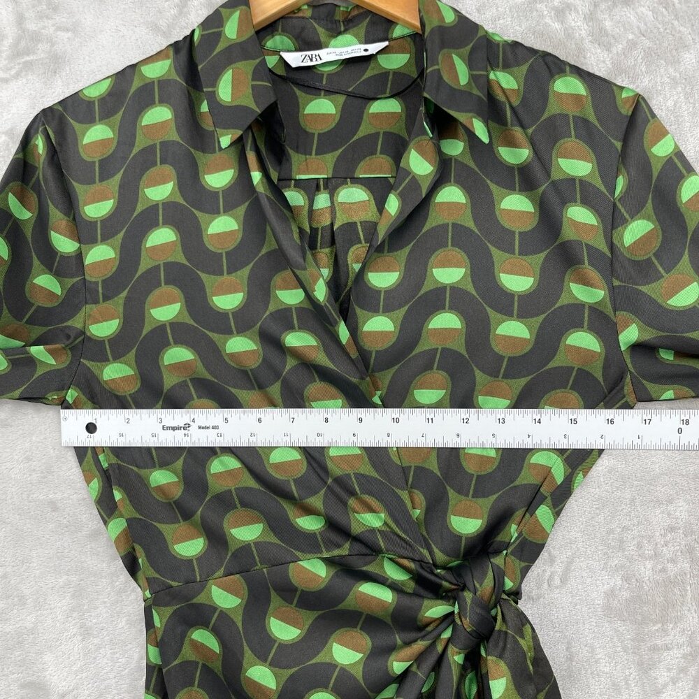 Zara Retro Printed Twill Wrap Shirt Midi Dress Disco Long Sleeve - Picture 13 of 15